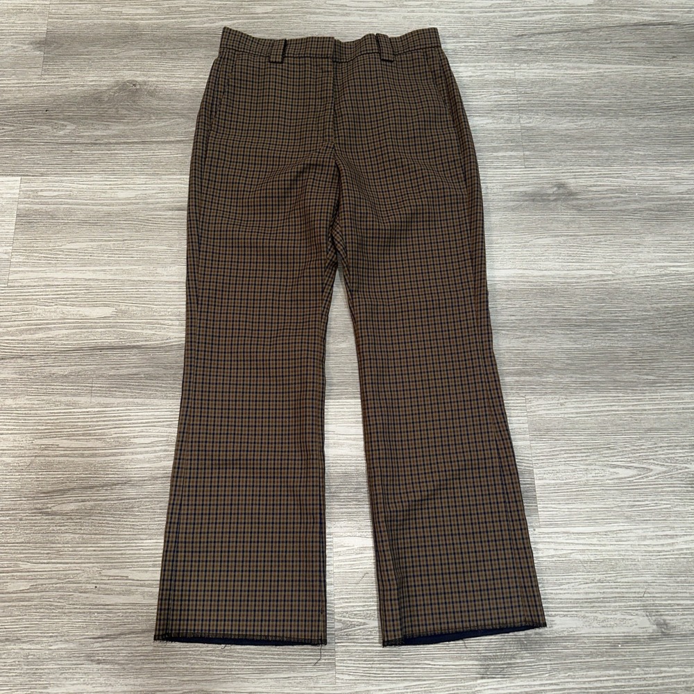 Sandro Staino Checked Crepe Kick-straight  Pants In Brown Size 38‎ Eu 6 USA